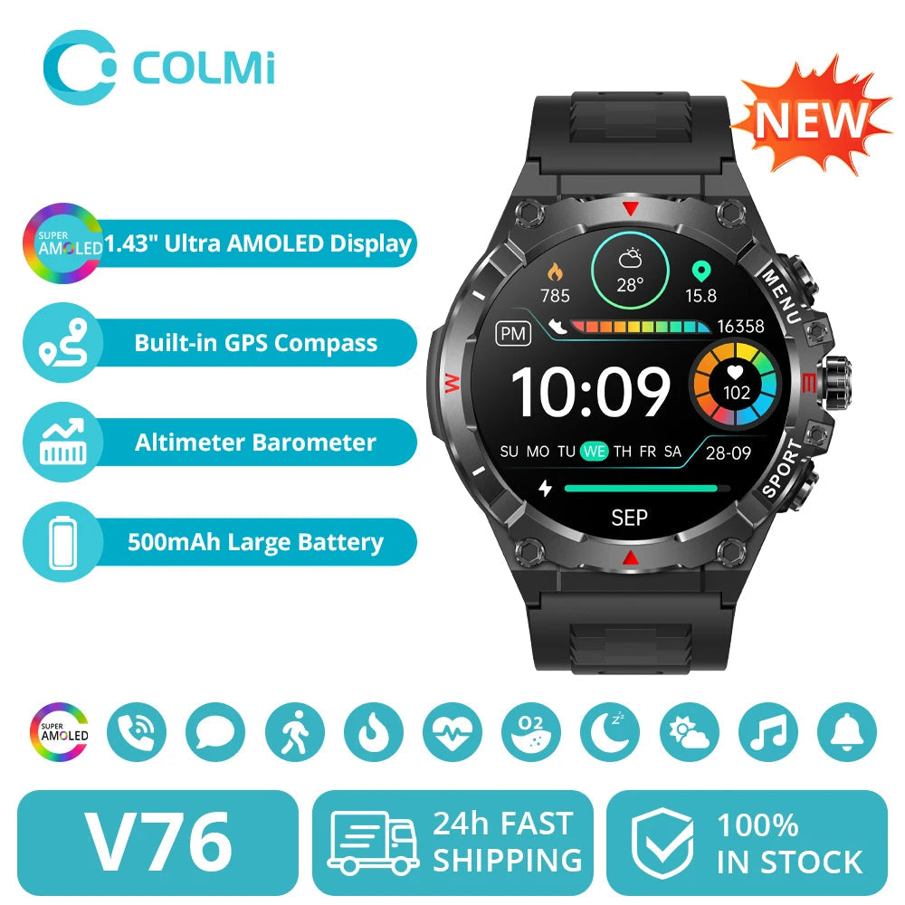 GPS Smartwatch for Men with Health Monitoring, 1.43-Inch AMOLED Display, Waterproof Design, Bluetooth Call, 100+ Sports Modes 7