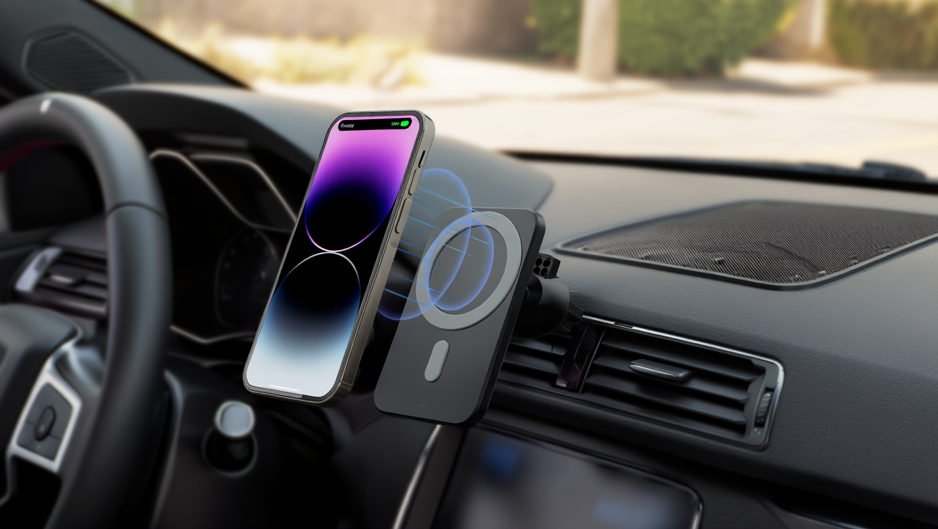 Magnetic Wireless Car Charger with Fast Charging and Adjustable Viewing Angle for Smartphones 4